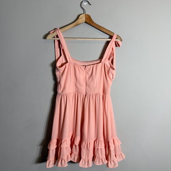Lucy in the Sky Netty Corset Ruffle Mini Dress Womens Small Pink Bows Girly Chic - Picture 4 of 14